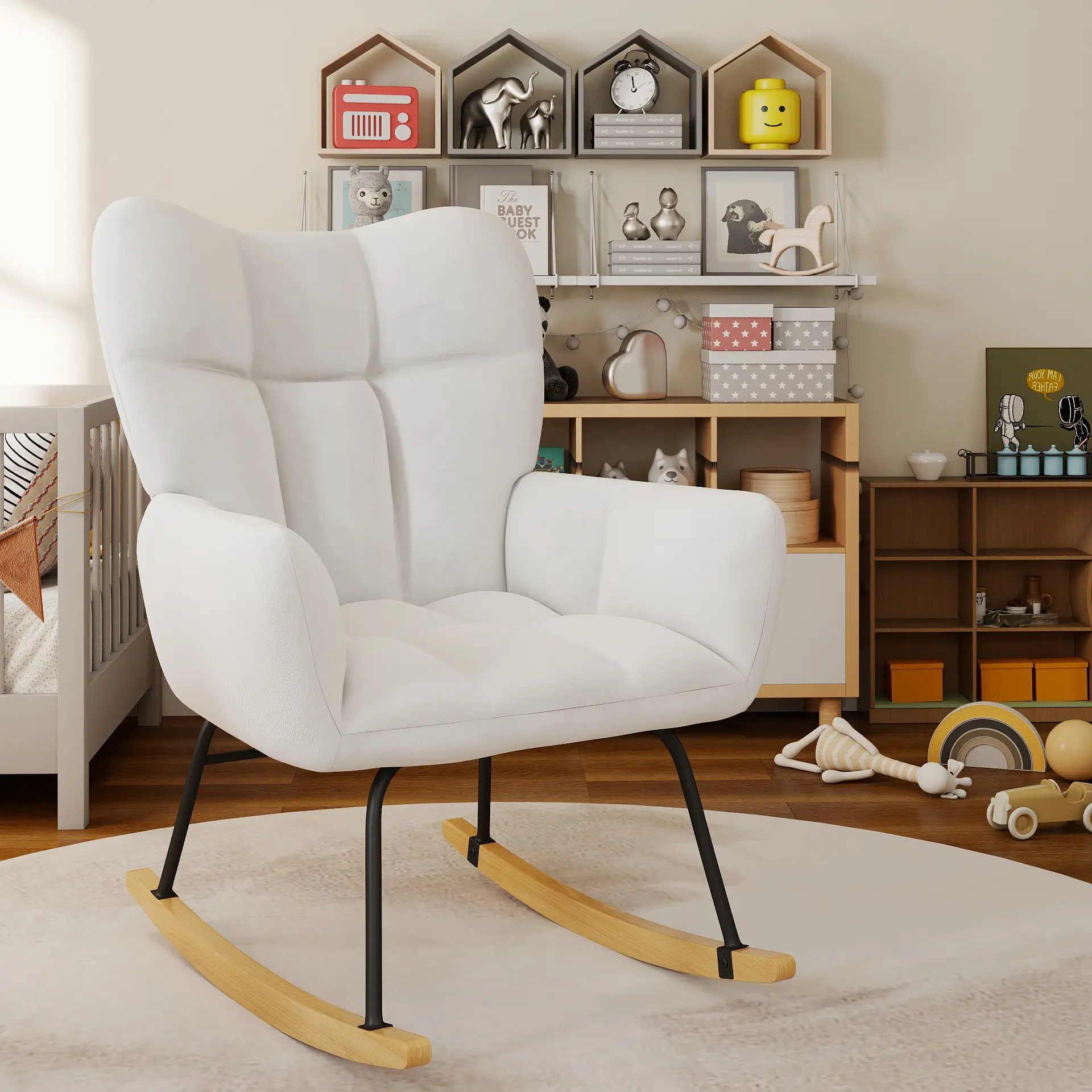 Modern Velvet Mom Chair Accent Upholstered Rocker Glider Chair with High Backrest for Bedroom & Living Room Adjustable Portable Rocking Quick Assembly Plush Comfort Reinforced Steel Frame Stable Secure Family Safe Fabric tiktokshopspringglowup summerwins