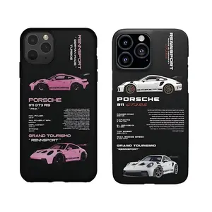 TURBOE PORSCHE GT3 RS Phone Case | Couple Pink White Tough Protective Case | Shockproof Luxury Car Design Cover for iPhone 16 15 14 13 12 11 Trendy Gift for Couples & Car Lovers