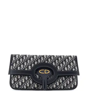 Pre-owned Dior Canvas Plain, Leather Clutches & Wristlets Christian Fold Over Clutch Oblique Canvas by Rebag
