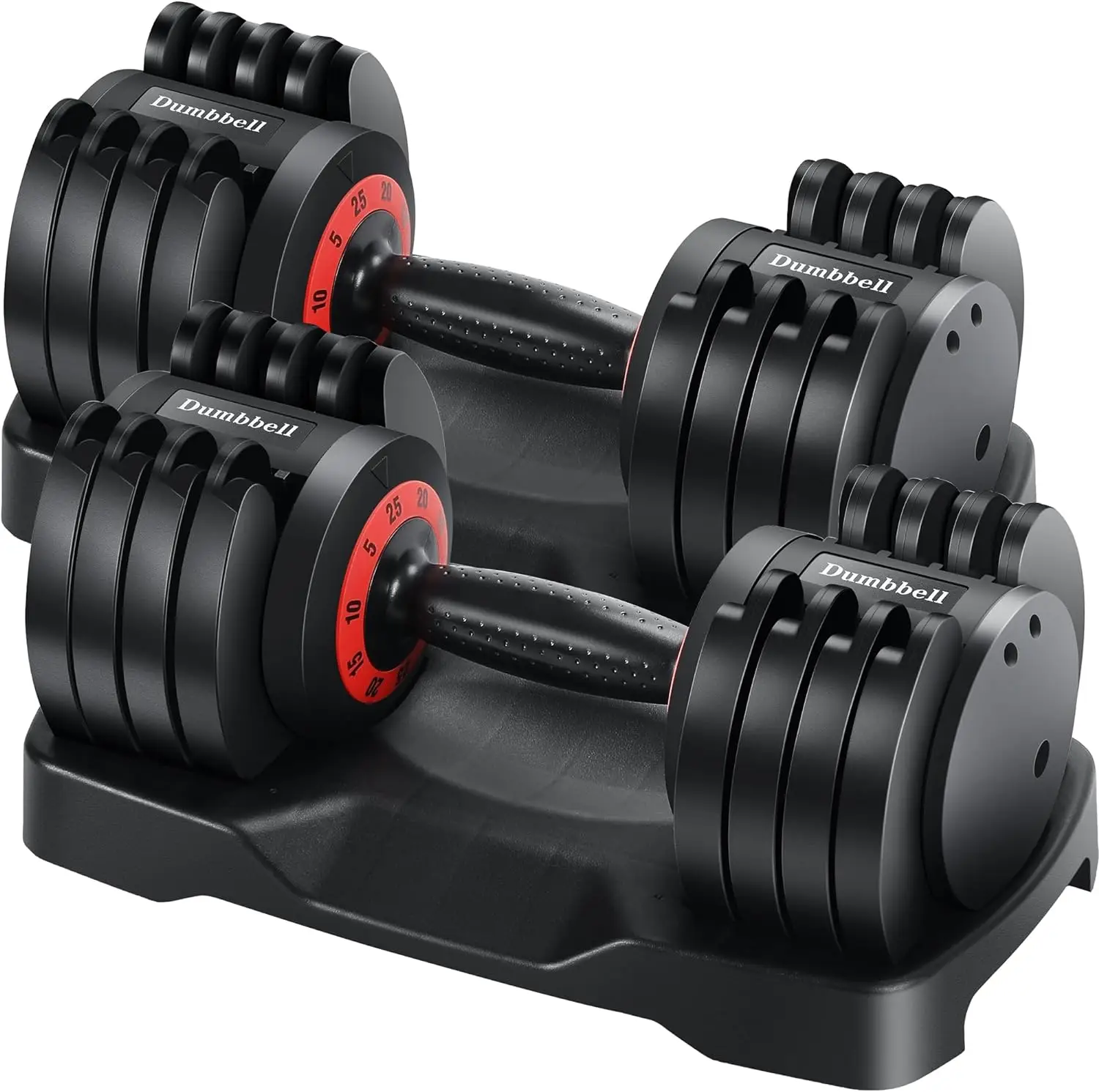 Rengue Adjustable Dumbbells, 25 Lb Dumbbells Set of 2, Fast Adjustment Weight Dumbbell by Turning Anti-slip Handle, Exercises Dumbbells with Tray for