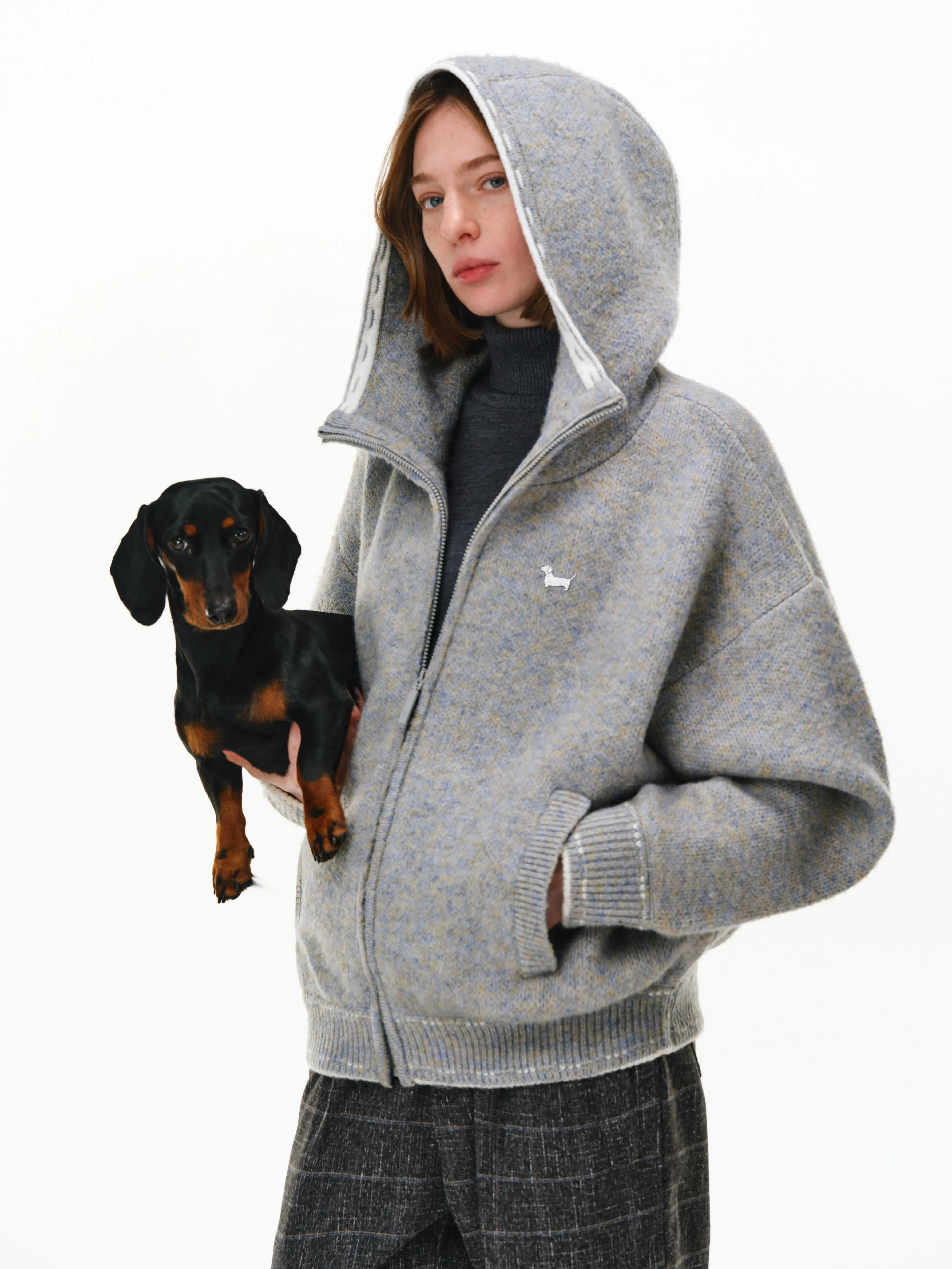 Women's PCLP Iridescent Mohair-Blend Hooded Sweater - Heavyweight Zip-Up Fuzzy Streetwear Cardigan, Oversized Unisex Casual Everyday Statement Winter Top