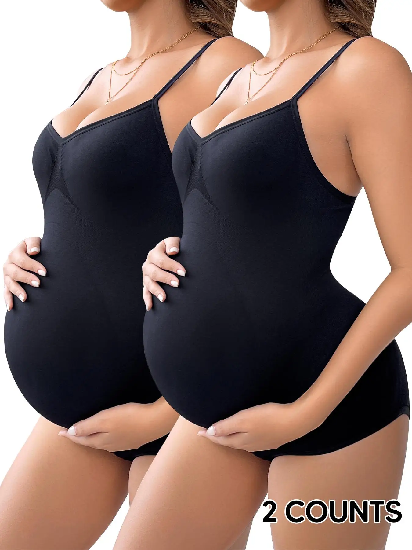 Maternity Solid Color Cami Bodysuit, Breathable Comfortable Adjustable Straps Seamless Bodysuit, Maternity Swimwear for All Seasons