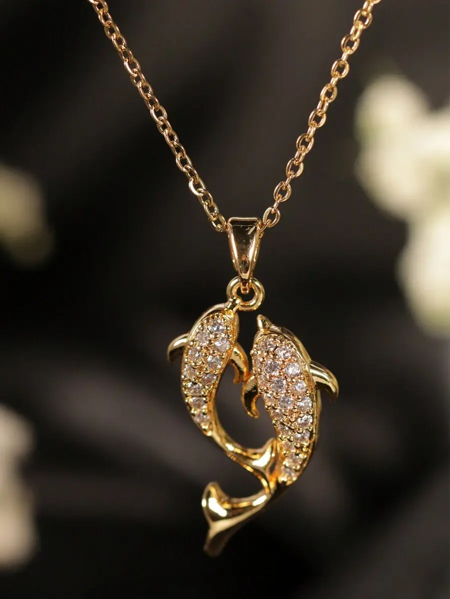 Stainless Steel Double Fish 18k Gold-Plated Necklace With Dolphin And Koi Pendant, Ideal Choice For Valentine's Day, Birthday, Girlfriend, Couple