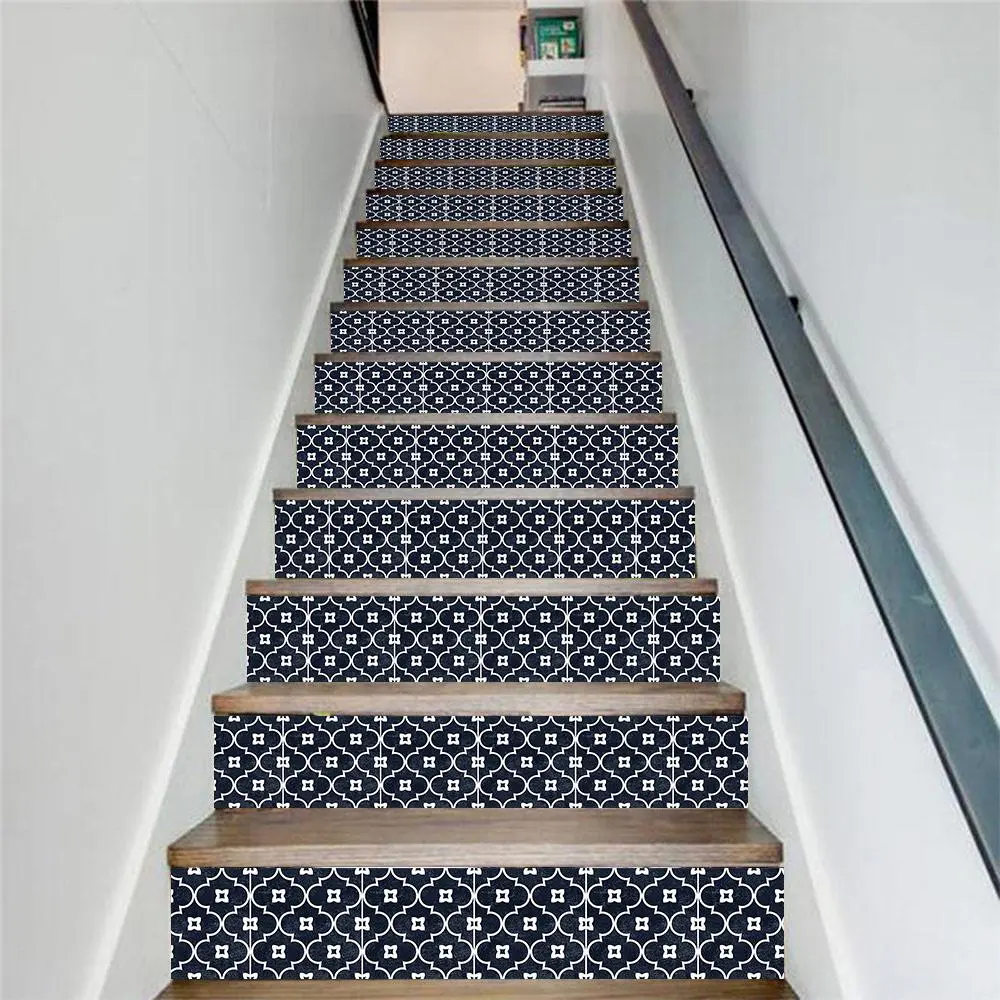 Geometric Pattern Stair Sticker, 13pcs/set Waterproof Self Adhesive Stair Decal, Removable Staircase Decal, Decorative Sticker for Home, Adhesive Decals, Household Decorations Supplies