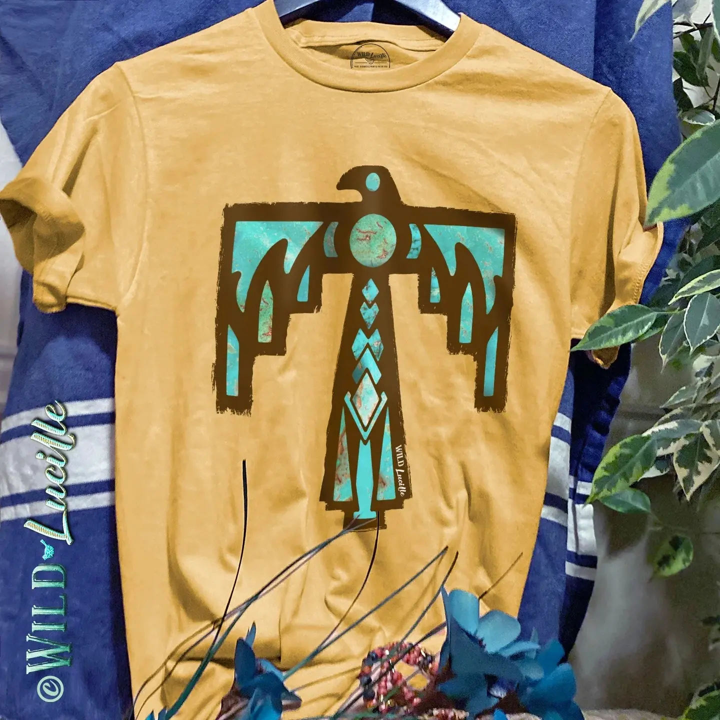 Turquoise Thunderbird - Boho Western Graphic Print Shirt