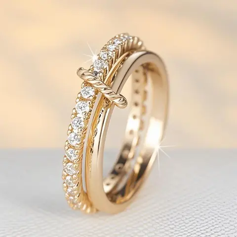 Gold Colour Ring Set for Men and Women, Stackable Finger Ring with Artificial Zirconia, Perfect Birthday and Anniversary Gift, Stylish Daily Wear Jewellery, Artificial Zircon Rings, Ring Stacks