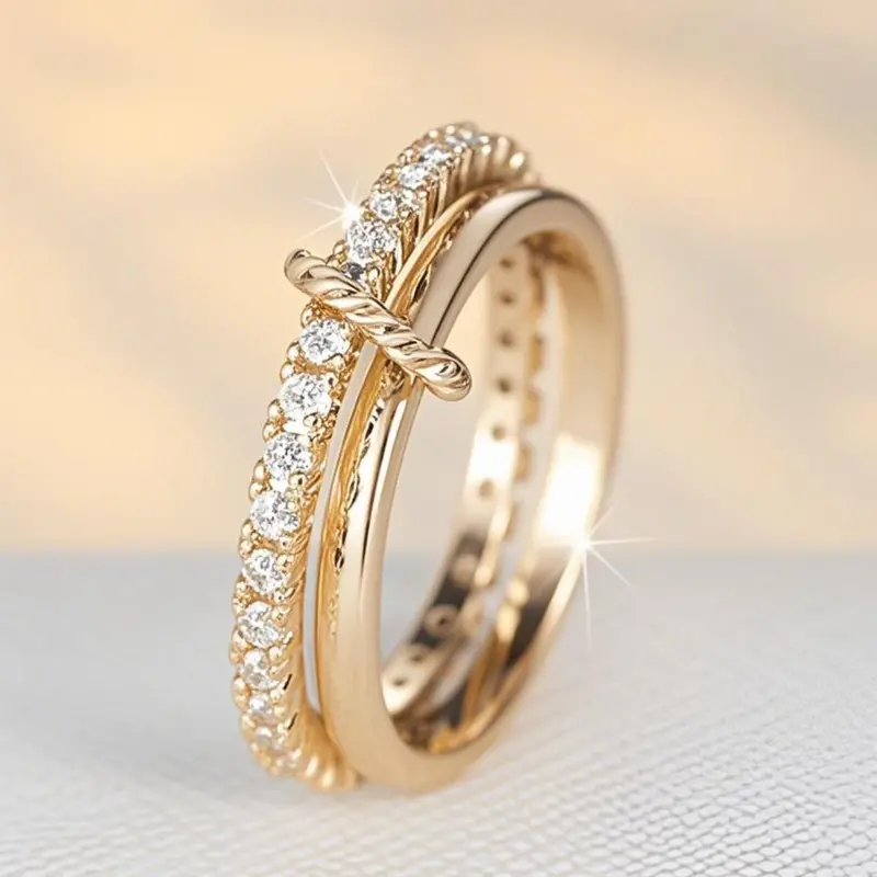 Gold Colour Ring Set for Men and Women, Stackable Finger Ring with Artificial Zirconia, Perfect Birthday and Anniversary Gift, Stylish Daily Wear Jewellery, Artificial Zircon Rings, Ring Stacks