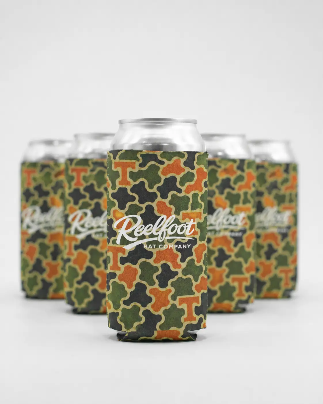 12oz Reelfoot Tennessee Camouflage Printed Insulated Slim Can Koozie - Foldable Lightweight Drink Cover, Outdoor Look Reusable Kitchenware Drinkware Accessory for Tailgates