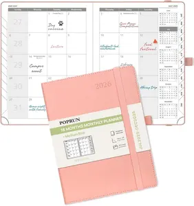 POPRUN Monthly Planner 2025-2026 Medium 6.5 x 8.5 Soft Cover 18-Month Calendar with Tabs Pocket 100 GSM Paper Pink for Long-Term Planning