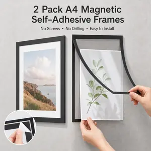 2pcs A4 Magnetic Self-Adhesive Photo Frames – Portable Wall-Mounted Plastic Photo and Document Display Frames, Suitable for Photos, Magnetic Whiteboards, Minimalist Decor – Magnetic Photo Frames and Folders, No Screws/Installation Required