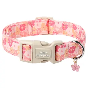 Unique style paws Dog Collar Plastic Buckle with Pendant Pink Spring Flower Puppy Collars for Small Medium Large Boys Girls Dogs Cute