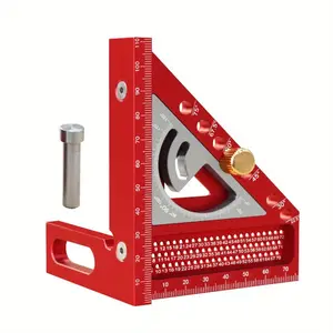 2 in 1 Carpentry Square with Triangle Ruler, Measuring Ruler, 3D Multi-angle Carpentry Square Protractor with Angle Positioning Dowel Pin & T-square Scribing Holes