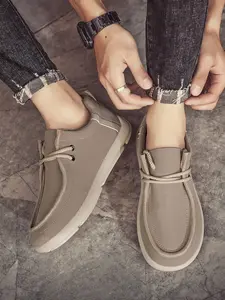 Men's Retro 2-Eye Lace Up Casual Moccasin Shoes, Soft Leather Light Flat Commute Loafers, Breathable Daily Walking Driving Footwear