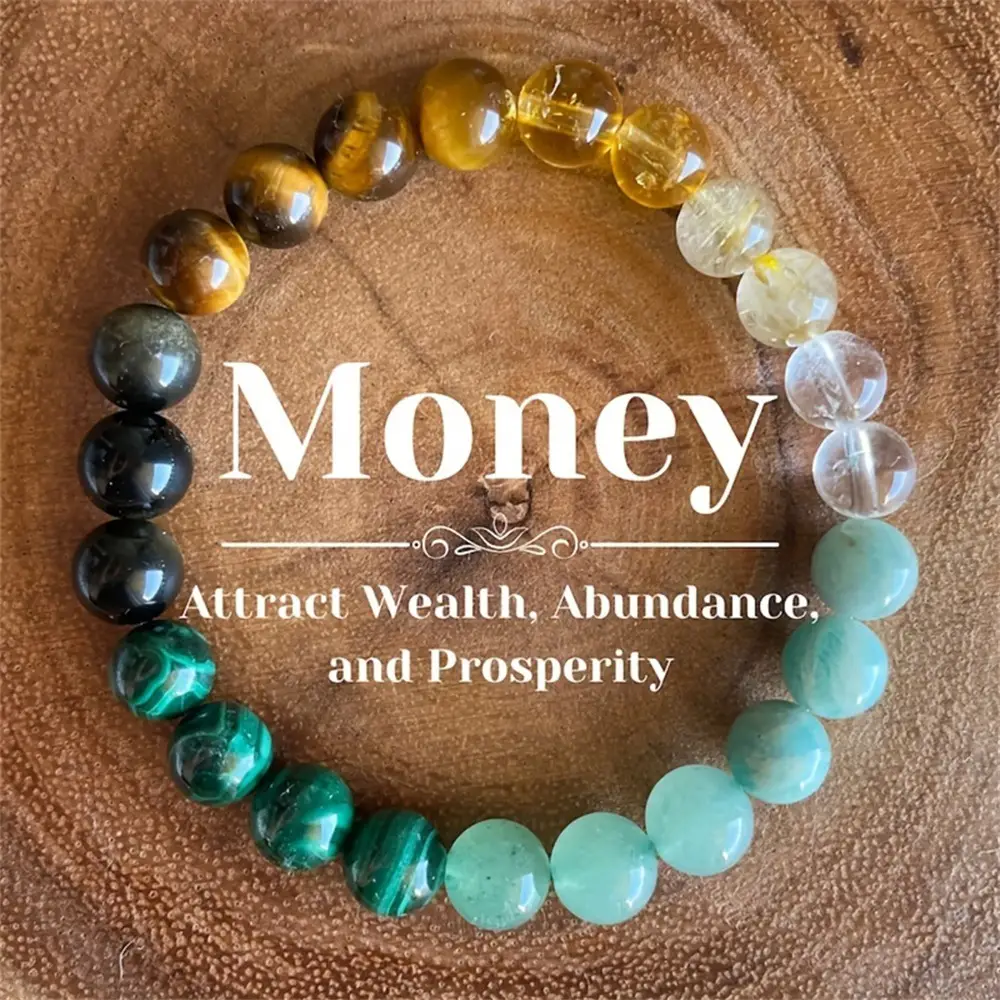 Healing Fortune Bracelet Natural Stone Citrine Dongling Stone Malachite Bracelet Friendship Bracelet Men and Women Genderless Stretch Bracelet