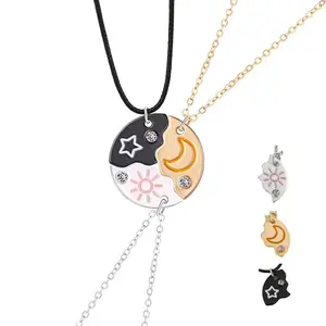 Sun Moon Star Cloud Magnetic Necklace & Bracelet Set, Puzzle Design BFF Jewelry for Best Friends Sisters, Rhinestone Friendship Gift for Birthday Anniversary Valentine’s Day