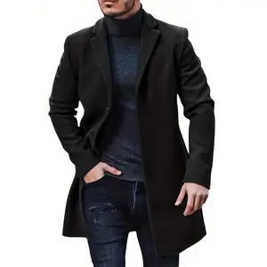 Men’s trench coat with a slim fit, notched lapels, warm for winter, long coat