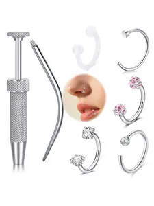 18g Internal Thread Horseshoe Nose Ring Septum Piercing with Diamond Replacement Tops Stainless Steel 8mm Hypoallergenic Nostril Jewelry for Women Men Nose Piercing Kit