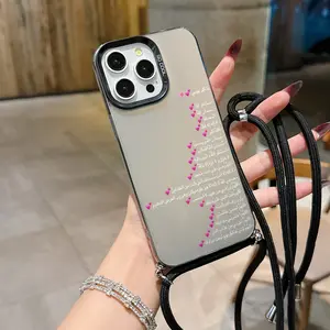 Convenient Lanyard Phone Case with Adjustable Strap and Crossbody Shoulder Strap, Floral Arabic Quotes, Tpu Anti-Drop Protection