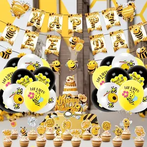 18pcs Bee Theme Latex Balloons, 12 Inch Birthday Party Decorations, Festival Party Atmosphere Decoration, Honeycomb Ballon Birthdays Supplies, Balloon Set