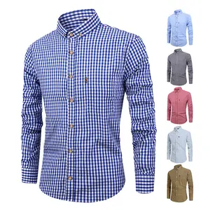 Men's 100% Cotton Plaid Shirt - Breathable Wrinkle-Resistant Business Casual Long Sleeve for Fall Winter S-XXXL MensFashion CasualWear Classic Collar Chest Pocket Tailored Fit Machine Washable turn-down collar shirt Regular Dress social event umbrella hem