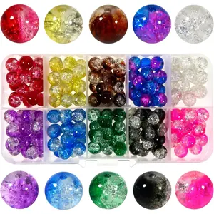 200 count 8mm Mixed Crackle Glass Beads Kit Lampwork 10 Colors Glass Beads Round Loose Spacer Beads Craft Supplies for Bracelets  Making Accessories  DIY Crafts