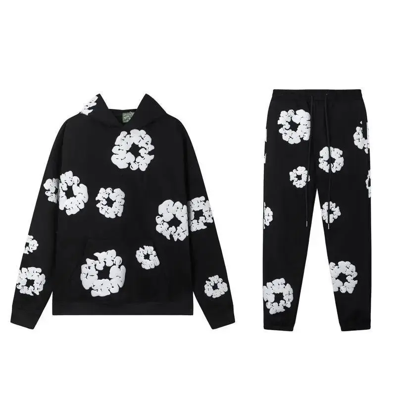 Denim Hoodie Tracksuit 2 Pieces Unisex Y2K Running Clothing Long Sleeve Hoodie Denim TtearsSweatshirt, Denim TersHoodie and Pants