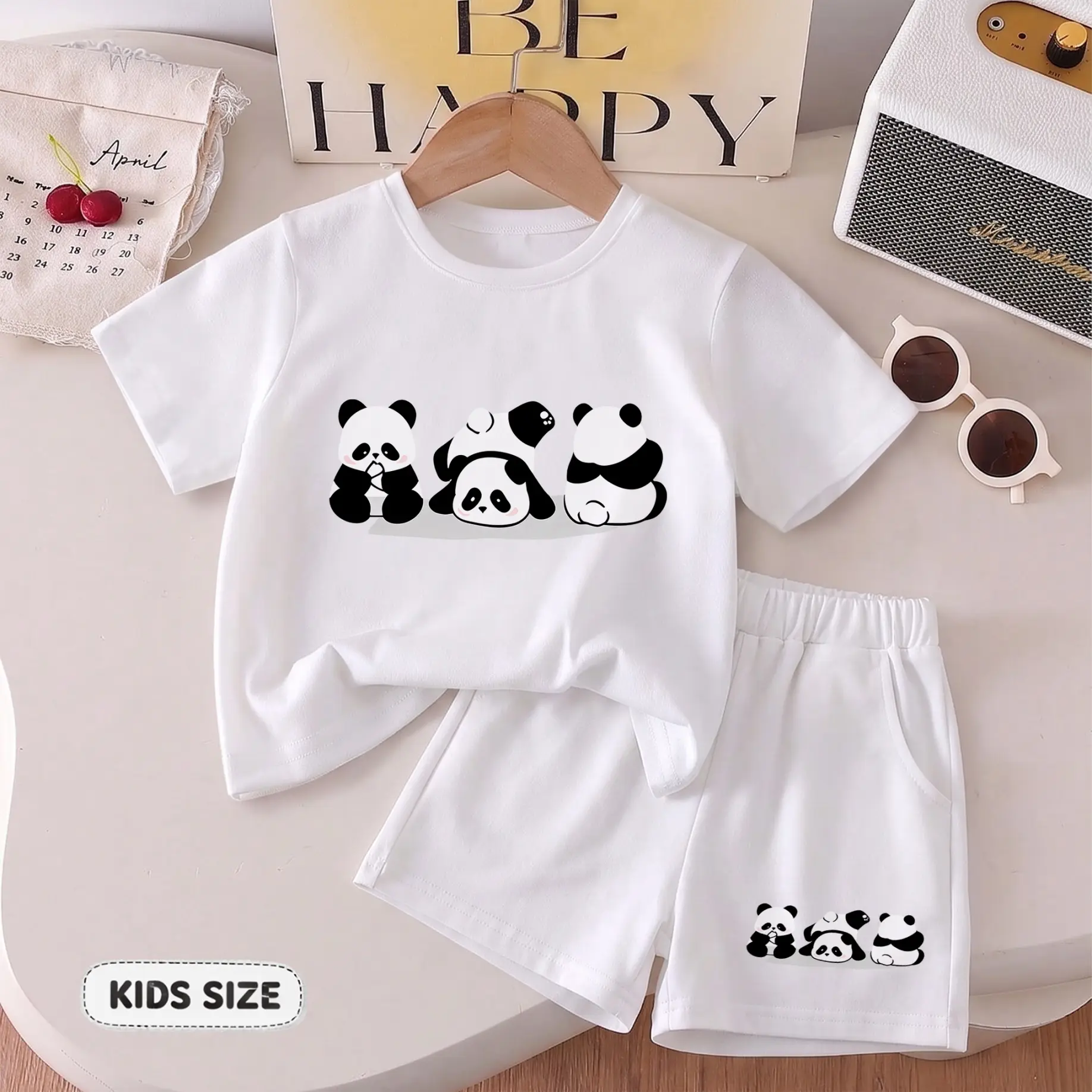 Girls' Panda Graphic Short-Sleeve T-Shirt And Shorts Set, Casual Summer Two-Piece Outfit With Crew Neck Top And Elastic Waist Shorts For Daily Wear And Play
