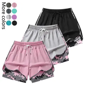 Women’s casual athletic shorts set (3 pieces), built-in lining, drawstring design, elastic waistband; suitable for outdoor sports, fitness, running, and everyday casual wear; women’s shorts, athletic shorts, womenswear