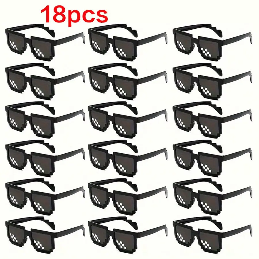18pcs funny and bold personality pixel square decorative glasses, classic and fashionable mosaic decorative glasses, women and men's birthday party supplies, wedding photography props gifts
