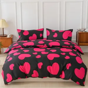 Heartbeat Print Quilt Set, Soft Comfortable Bedding, Includes Heart Pattern Design & Practical Use for Bedroom Dorms (quilt + Pillowcases)