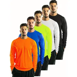 Men’s 5-Piece Set of Solid-Color Crew-Neck Long-Sleeve T-Shirts, Quick-Dry and Moisture-Wicking Sun Protection for Casual Fitness and Outdoor Activities