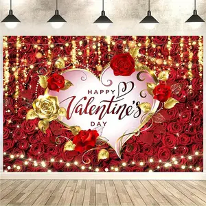 1PC,2D Flat Valentine's Day Love Rose Backdrop, Romantic Theme Party Decoration Hanging Cloth, Wedding Proposal Confession Photo Background Curtain, Valentine's Day Event Decoration Prop