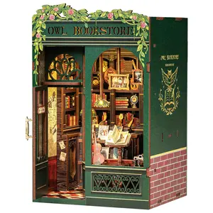 Owl Bookstore Nook Kit - DIY Miniature House Kit for Adults, Teens and Beginners, Dollhouse Booknook Library Tiny House Bookshelf Decor 3D Wooden Puzzle, Gifts for Family, Friends