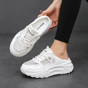 Women’s platform mule shoes—high-quality, breathable backless sneakers with a comfortable, non-slip chunky sole for spring and all seasons. Fashion slip-on trending shoes featuring stylish mesh panels. Durable lug sole design perfect for daily walking, ou