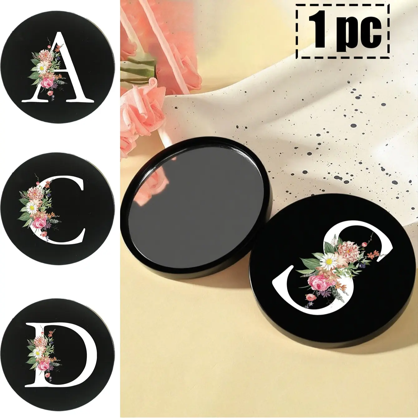 1pc Mini Mirror With Pink Flowers And White Letters A-Z, Cute Aesthetic Makeup Mirror | Portable Compact Travel Vanity Mirror For Girls, Teens, Women | Perfect Gift For Valentine‘S Day, Ramadan Mubarak,Eid,Mother’S Day,Christmas,Graduation,Back To School