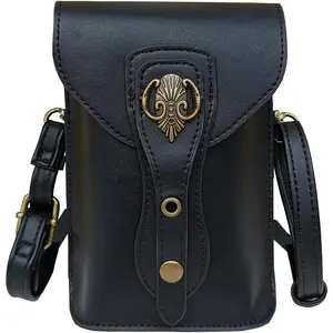 Belt Pouch, Renaissance Bag Medieval Leather Belt Pouch Ren Faire Accessories Small Crossbody Belt Bag Cell Phone Pouch Renaissance Belt (Black - Fairy)