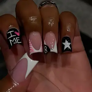 24pcs Sweet Cool Girl Nails, Star Design, Spring Dating Nail Art, Includes Jelly Glue & Nail File, Easy to Wear