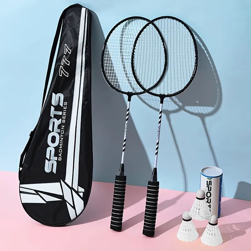 2-piece 777 Model Badminton Racket Set, Enlarged Racket Surface, Made of Iron Alloy Material, Available in Blue, Black, and Purple Colors, Includes Storage Bag, Perfect Outdoor Sports Equipment, Ideal Christmas and New Year Gift!