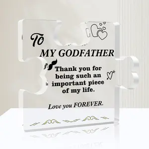 Godfather Gift God Father Gifts for Men Acrylic Puzzle, Godfather Gift from Godchild for Godpops Birthday Anniversary Christmas Valentines, 'Thank You' Desktop Decorations Home Decorations Ornaments