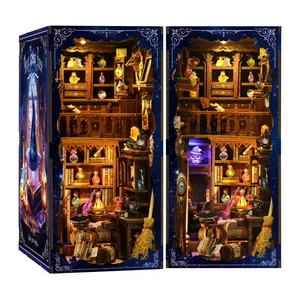 DIY Book Nook Kit (Magic Potion Shop) – Mini Dollhouse with Furniture, LED Light, and 3D Wooden Puzzle Bookend