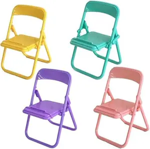 4 Pcs Mini Folding Chair Cell Phone Stand Desktop Foldable Mobile Phone Holder Folding Chair Cradle for Desk (Random color)