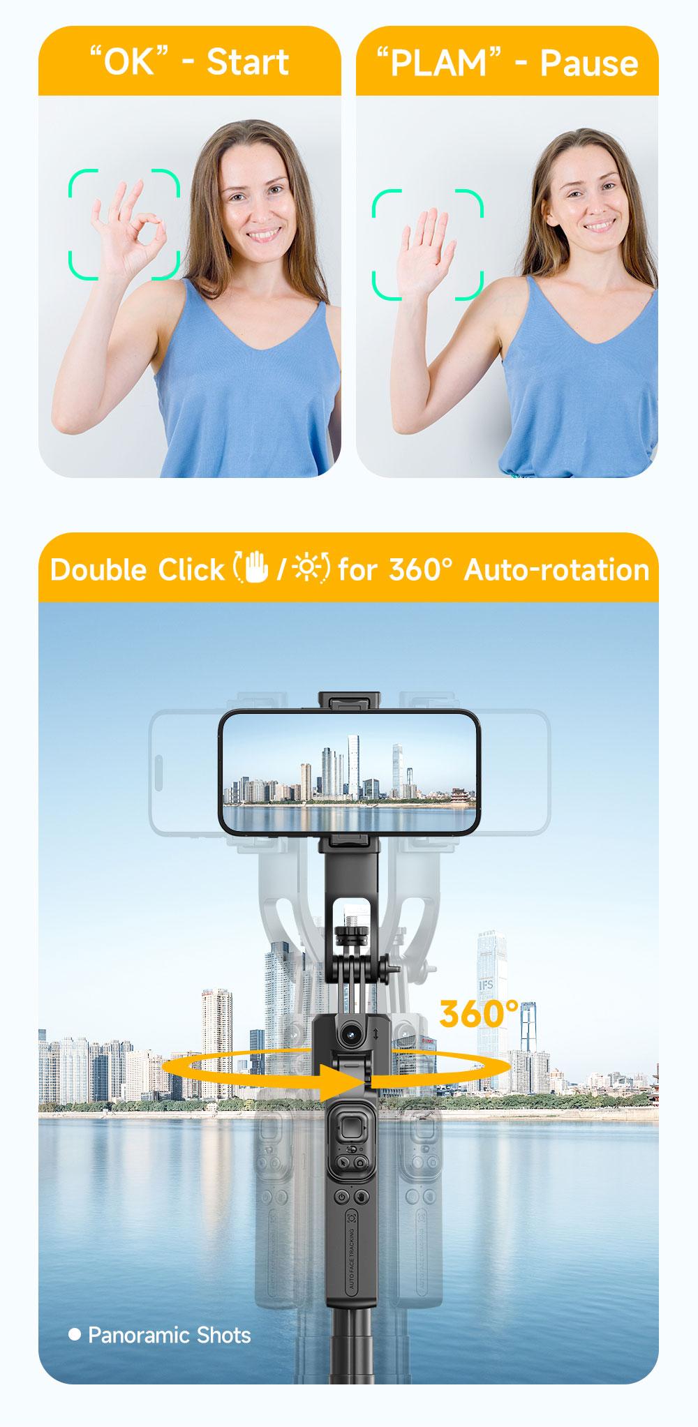 70" Auto Face Tracking Tripod for iPhone,Automatic Popup Tripod,No App,360° Rotation Smartphone Stand Tripod with Rechargeable Remote Control for TikTok Contentcreation Vlog Video Recording Travel Cellphone Selfie