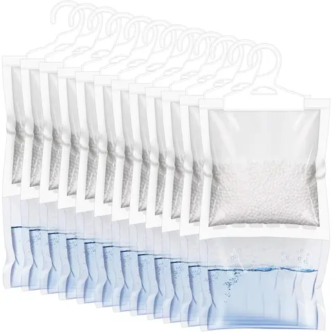 12 Pack  Absorber Hanging Bags,  Free Humidity Packs, Hanging Closet Dehumidifier Bags-220g/pack