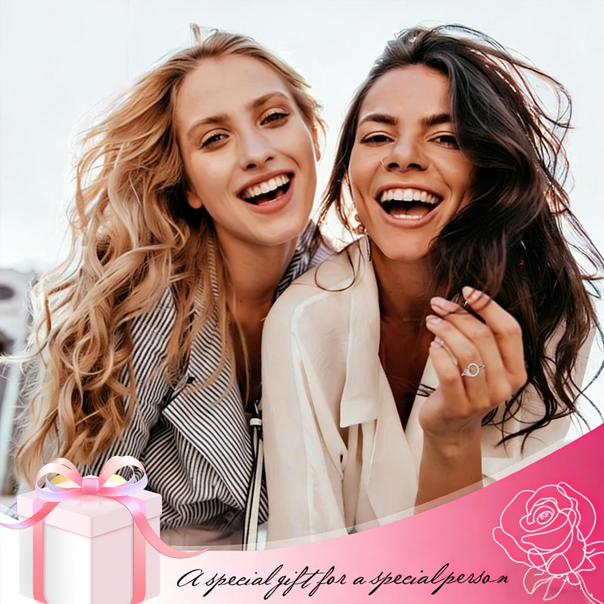 Big Sis Little Sis Interlocking Ring Set – Cubic Zirconia Double Circle Promise Ring for Sisters, Adjustable Sister Jewelry Gift, Perfect for Birthday, Christmas or Special Occasion