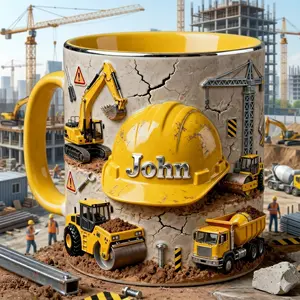 Construction Worker Personalized Coffee Mug – Custom Name Hard Hat Excavator Bulldozer Dump Truck Design Ceramic Mug – Builder, Contractor, Engineer Gift – Birthday, Father’s Day, Christmas Appreciation Gift for Construction Workers