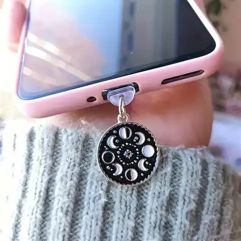 Moon & Sun Design, Phone Dust Plug, Phone Hanging Decoration, Cell Phone Charm, Phone Accessories for iPhone & Type-C Tablet