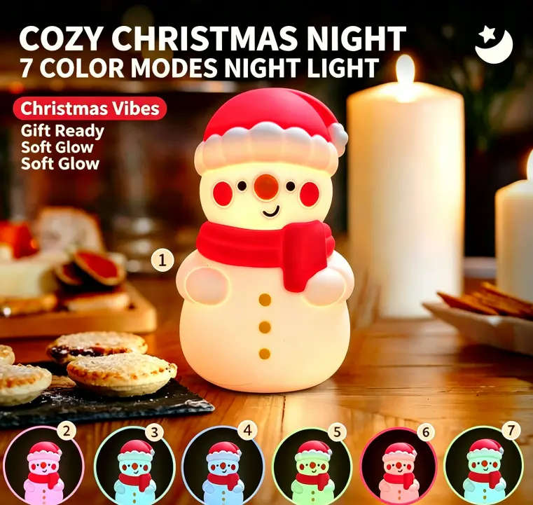 Glowing snowman, Christmas night light is perfect for Christmas party decorations, a popular holiday gift, parent-child interactive toy, glowing desktop decoration, and a popular glowing doll.Glowing tap light, Christmas desktop decoration light