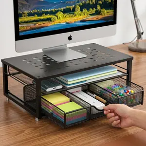 Multi-Grid Hollow Heat Dissipation Monitor Stand, Layered Desktop Organizer Riser, Hollow Out Laptop Display Storage Shelf outdoorfun