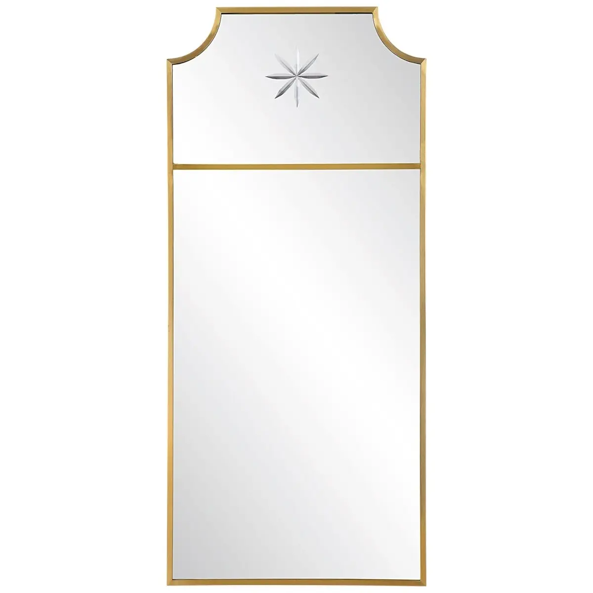 Tall Rectangle Trumeau Style Caddington Brass Mirror - MDF, Satin Finish, Stainless Steel Accents, Etched Medallion Motif Home Decor Piece