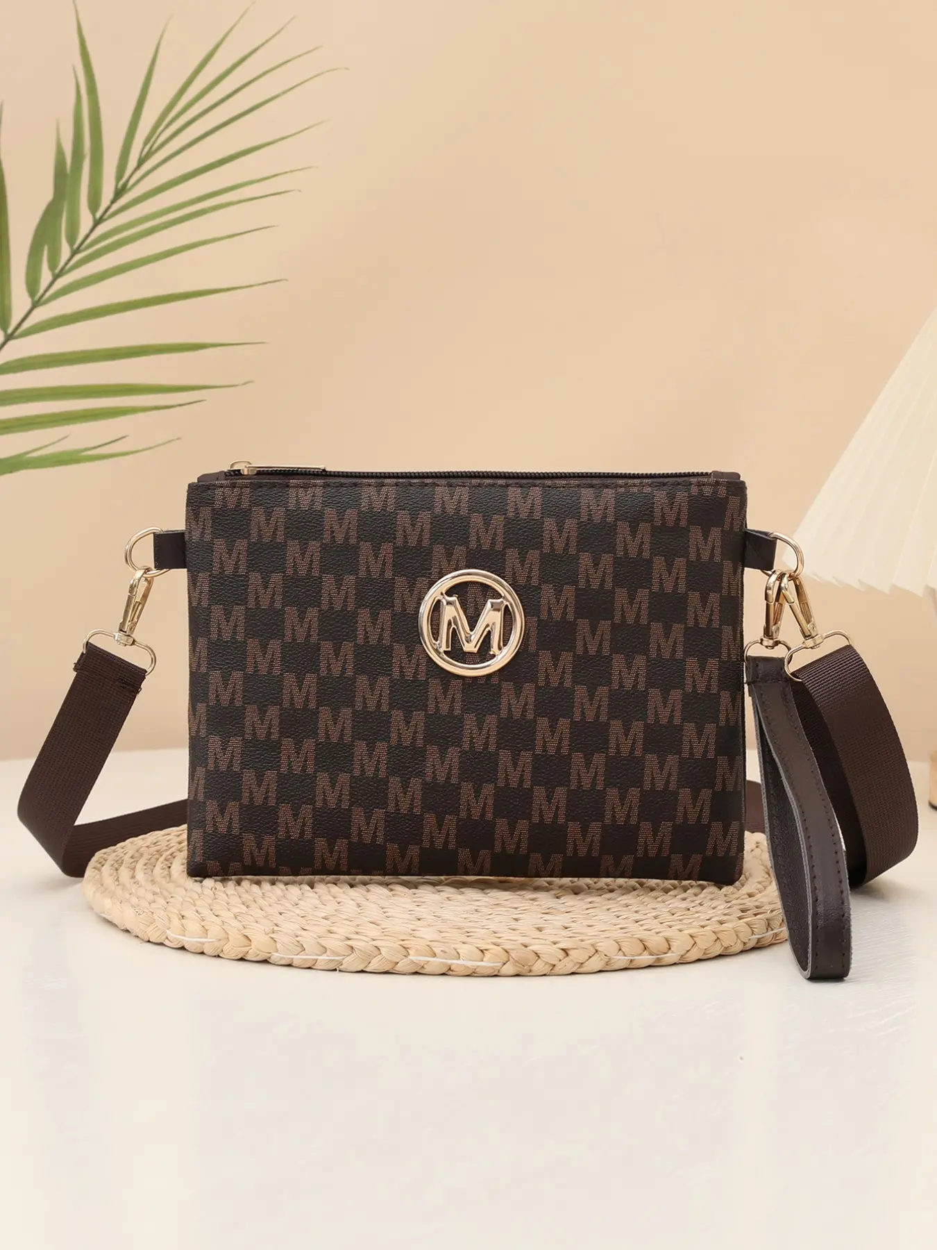 Women's Minimalist Zipper Wallet, M-Print Bag, Slim Compact Design, Stylish Bag for Everyday Use, Trendy Small Wallet for Women